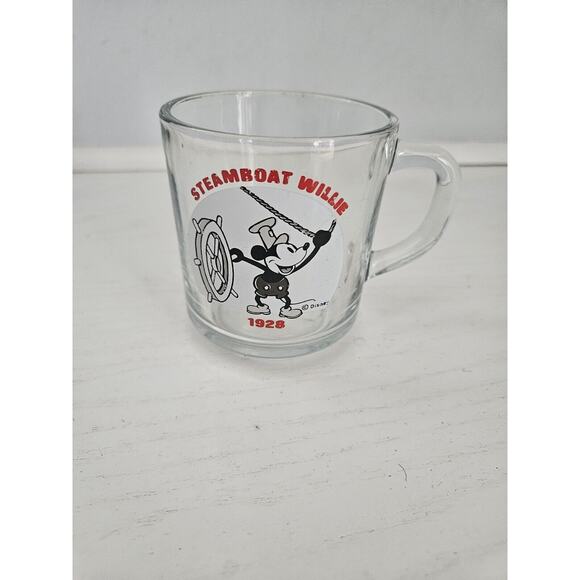 Walt Disney‎ Mickey Mouse Clear Glass Mug Steamboat Willie 1928 Animated Short - Picture 1 of 8